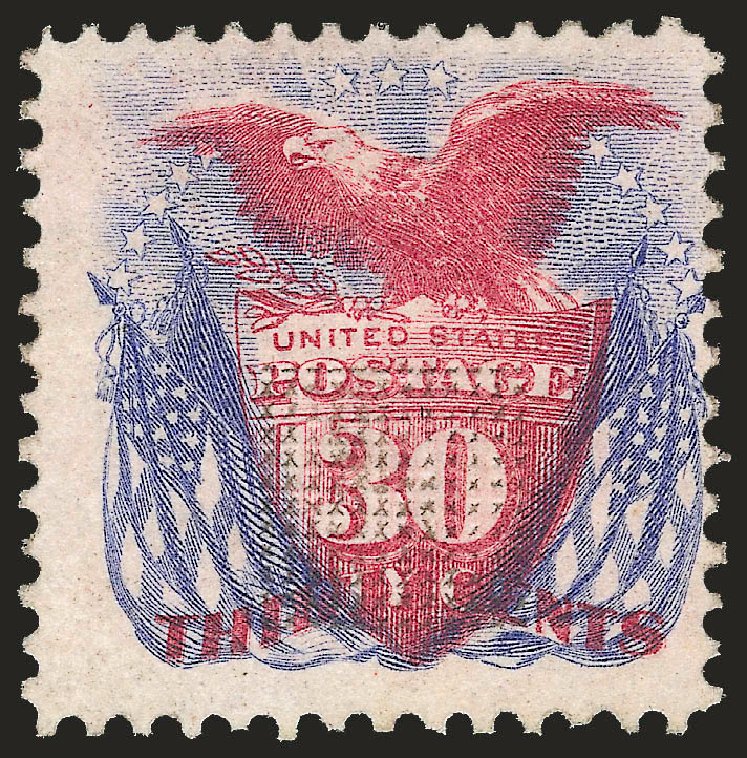 US Stamp Price Scott 121 - 1869 30c Pictorial Shield Eagle Flags. Robert Siegel Auction Galleries, Dec 2009, Sale 982, Lot 5349