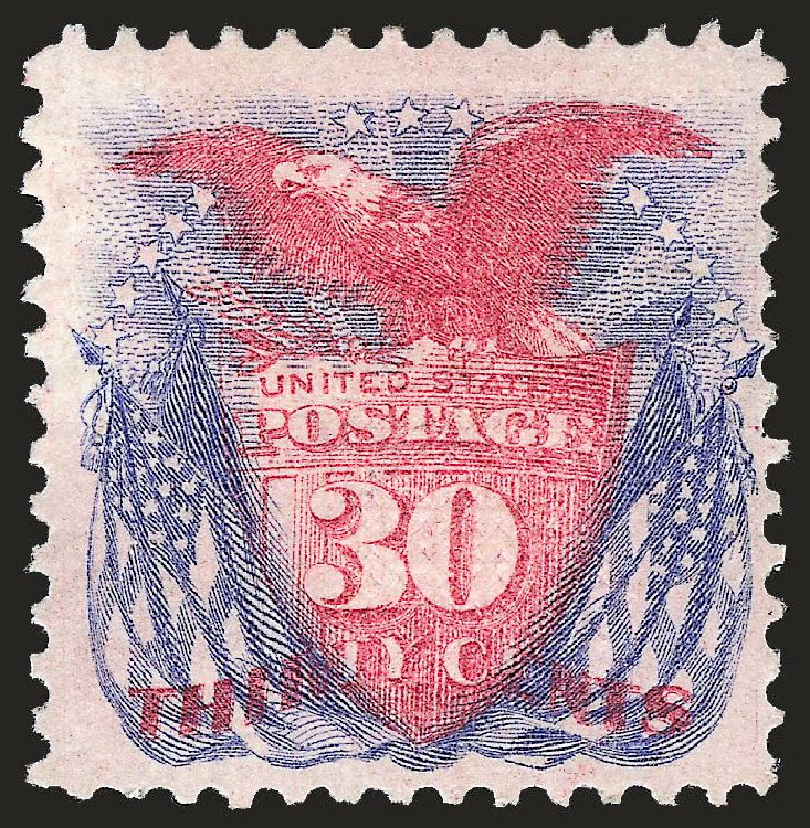 US Stamp Value Scott # 121 - 1869 30c Pictorial Shield Eagle Flags. Robert Siegel Auction Galleries, Apr 2010, Sale 984, Lot 419