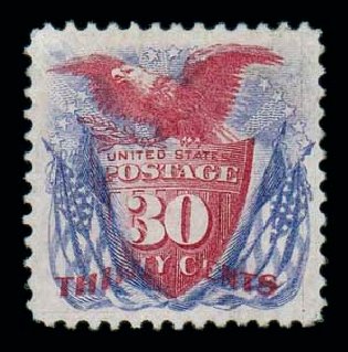 Cost of US Stamp Scott #121 - 30c 1869 Pictorial Shield Eagle Flags. Matthew Bennett International, Oct 2007, Sale 322, Lot 2040