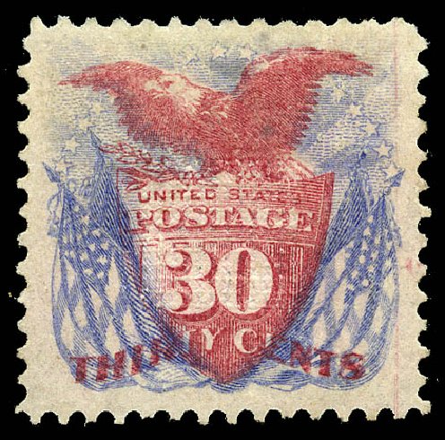 US Stamp Price Scott Catalog 121 - 30c 1869 Pictorial Shield Eagle Flags. Matthew Bennett International, May 2014, Sale 350, Lot 220