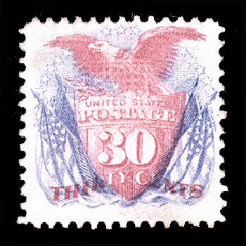 US Stamp Prices Scott # 121 - 1869 30c Pictorial Shield Eagle Flags. Cherrystone Auctions, Apr 2012, Sale 201204, Lot 80