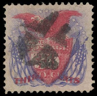 Prices of US Stamps Scott Cat. 121 - 1869 30c Pictorial Shield Eagle Flags. Daniel Kelleher Auctions, Oct 2012, Sale 632, Lot 1040