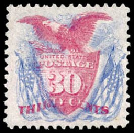 Cost of US Stamp Scott 121 - 30c 1869 Pictorial Shield Eagle Flags. Schuyler J. Rumsey Philatelic Auctions, Apr 2015, Sale 60, Lot 2110