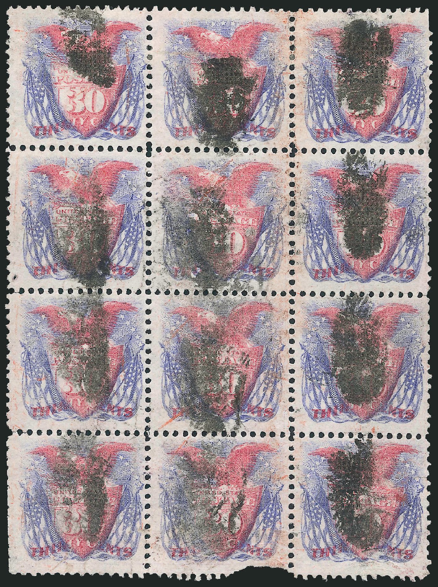 US Stamps Values Scott Cat. 121: 1869 30c Pictorial Shield Eagle Flags. Robert Siegel Auction Galleries, Mar 2012, Sale 1021, Lot 330
