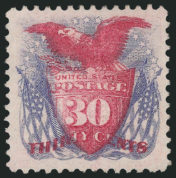 Costs of US Stamps Scott Catalogue 121: 30c 1869 Pictorial Shield Eagle Flags. Robert Siegel Auction Galleries, Jun 2012, Sale 1026, Lot 1270