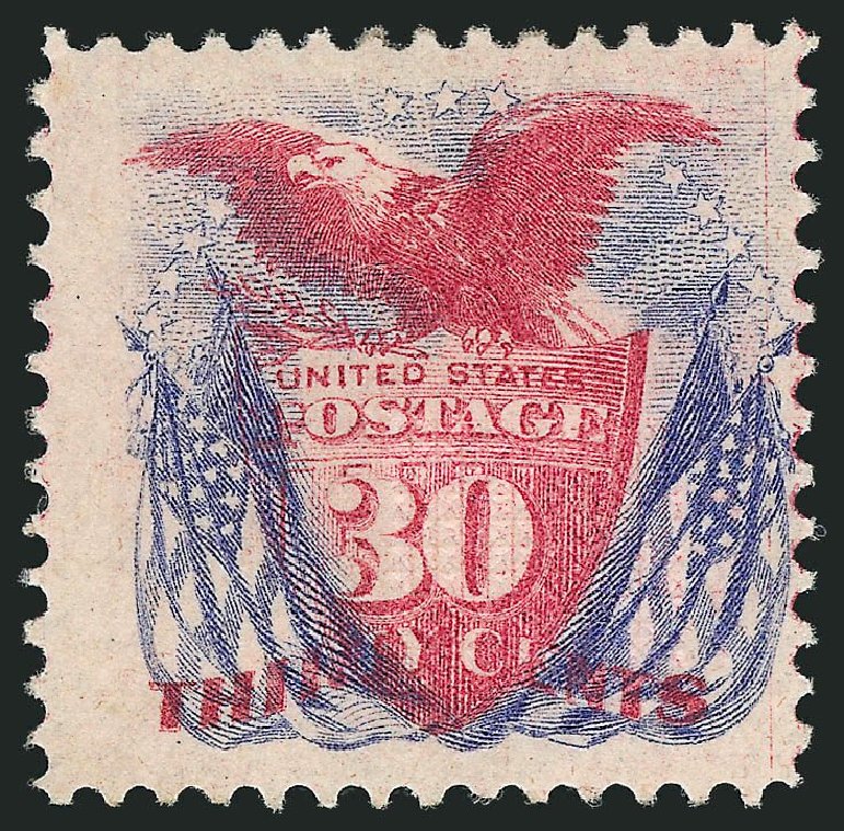 US Stamps Values Scott Catalog #121: 1869 30c Pictorial Shield Eagle Flags. Robert Siegel Auction Galleries, Mar 2014, Sale 1067, Lot 1120