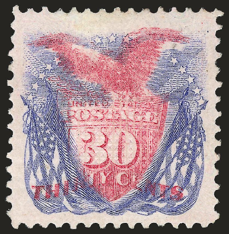 US Stamp Values Scott #121 - 30c 1869 Pictorial Shield Eagle Flags. Robert Siegel Auction Galleries, Jan 2009, Sale 968, Lot 150
