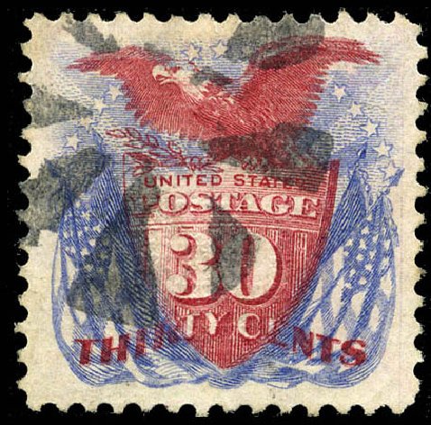 Cost of US Stamps Scott Catalog #121 - 30c 1869 Pictorial Shield Eagle Flags. Matthew Bennett International, Sep 2011, Sale 338, Lot 1801