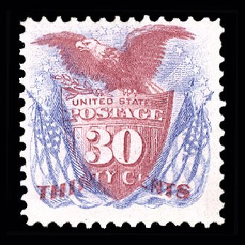 Costs of US Stamp Scott Cat. #121: 1869 30c Pictorial Shield Eagle Flags. Cherrystone Auctions, Apr 2012, Sale 201204, Lot 81