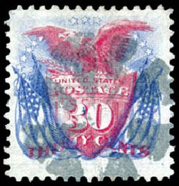 Value of US Stamps Scott Catalog #121: 30c 1869 Pictorial Shield Eagle Flags. Schuyler J. Rumsey Philatelic Auctions, Apr 2015, Sale 60, Lot 2111