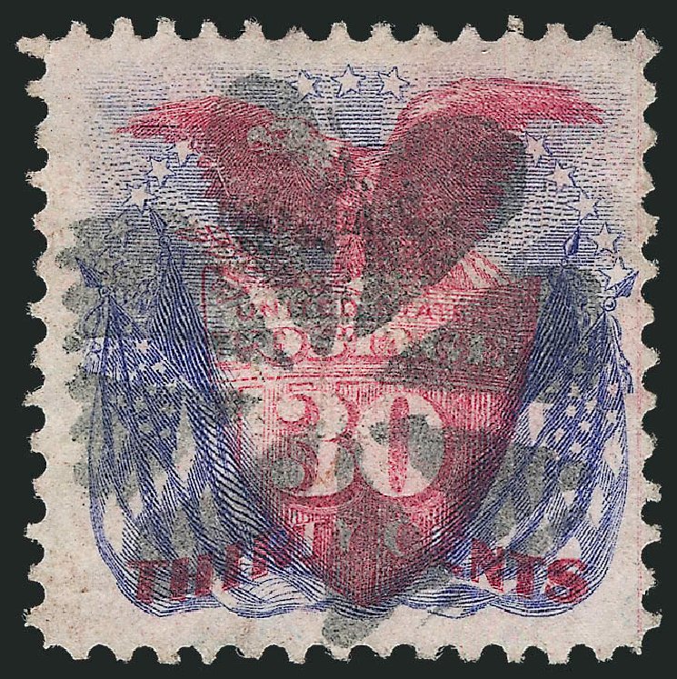 US Stamps Values Scott Catalog #121: 1869 30c Pictorial Shield Eagle Flags. Robert Siegel Auction Galleries, Mar 2012, Sale 1019, Lot 471