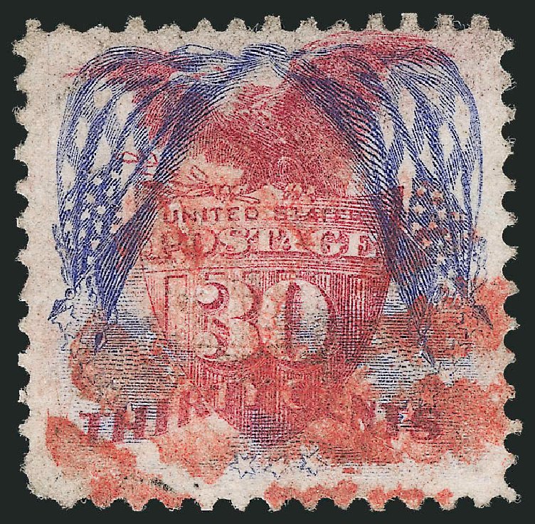 US Stamp Value Scott Cat. 121: 30c 1869 Pictorial Shield Eagle Flags. Robert Siegel Auction Galleries, Oct 2012, Sale 1032, Lot 3201