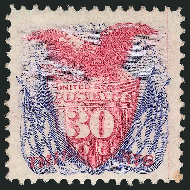 US Stamps Prices Scott Catalog #121: 1869 30c Pictorial Shield Eagle Flags. Robert Siegel Auction Galleries, Jul 2013, Sale 1050, Lot 251