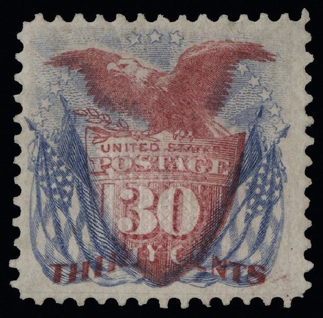 Values of US Stamps Scott Catalog 121 - 1869 30c Pictorial Shield Eagle Flags. Spink Shreves Galleries, Aug 2013, Sale 144, Lot 161