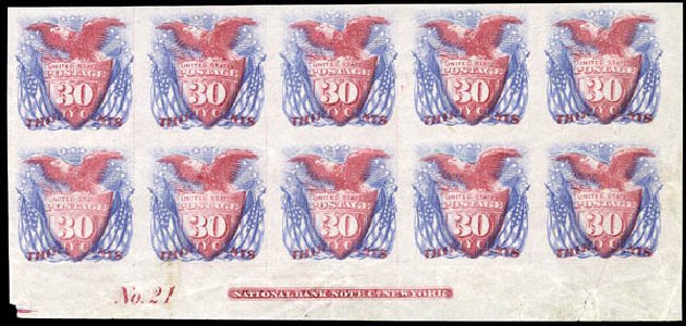 Costs of US Stamps Scott 121 - 1869 30c Pictorial Shield Eagle Flags. Matthew Bennett International, Sep 2011, Sale 338, Lot 1594