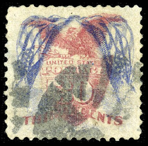 US Stamp Price Scott Catalog # 121: 1869 30c Pictorial Shield Eagle Flags. Matthew Bennett International, Feb 2012, Sale 340, Lot 234