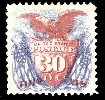 US Stamps Price Scott Cat. 121: 30c 1869 Pictorial Shield Eagle Flags. Cherrystone Auctions, Mar 2010, Sale 201003, Lot 104