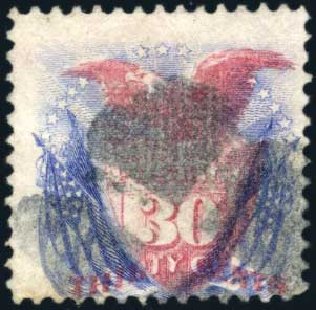 US Stamp Value Scott Cat. # 121 - 30c 1869 Pictorial Shield Eagle Flags. Harmer-Schau Auction Galleries, Mar 2011, Sale 89, Lot 174