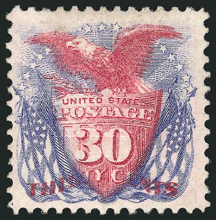 Value of US Stamp Scott Catalogue #121: 1869 30c Pictorial Shield Eagle Flags. Robert Siegel Auction Galleries, Mar 2011, Sale 1004, Lot 174