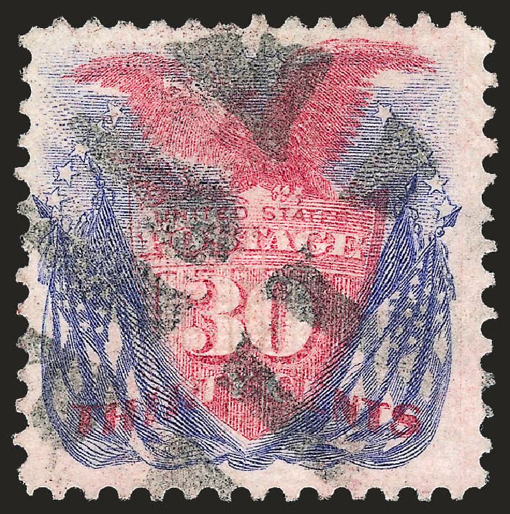 Value of US Stamp Scott Catalogue 121: 30c 1869 Pictorial Shield Eagle Flags. Robert Siegel Auction Galleries, Oct 2008, Sale 963, Lot 694
