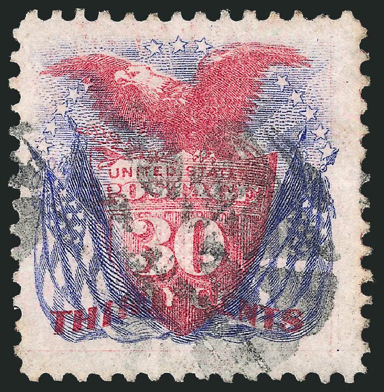 US Stamps Values Scott Cat. #121: 30c 1869 Pictorial Shield Eagle Flags. Robert Siegel Auction Galleries, Dec 2008, Sale 967, Lot 4244