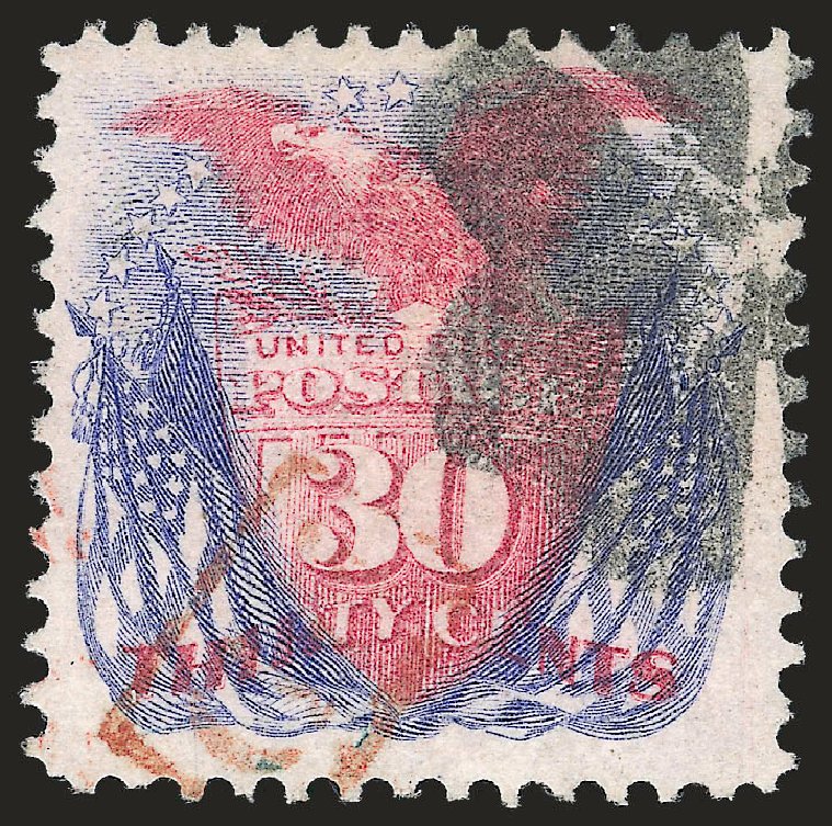 Values of US Stamp Scott Cat. #121 - 30c 1869 Pictorial Shield Eagle Flags. Robert Siegel Auction Galleries, Apr 2010, Sale 984, Lot 424