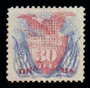 US Stamp Price Scott Catalogue 121: 30c 1869 Pictorial Shield Eagle Flags. Matthew Bennett International, Jun 2007, Sale 319, Lot 1165