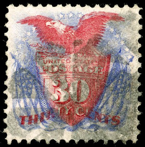 Values of US Stamp Scott # 121: 30c 1869 Pictorial Shield Eagle Flags. Matthew Bennett International, Jun 2008, Sale 328, Lot 635