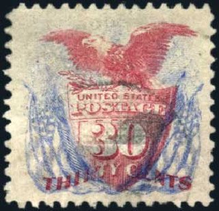 Value of US Stamps Scott Catalog 121 - 30c 1869 Pictorial Shield Eagle Flags. Harmer-Schau Auction Galleries, Oct 2010, Sale 87, Lot 155
