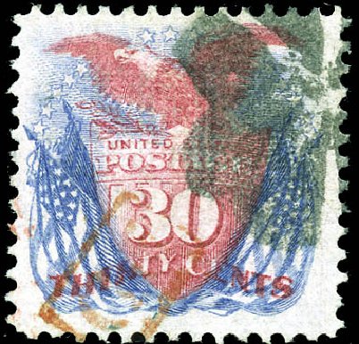 Cost of US Stamps Scott Catalogue 121: 1869 30c Pictorial Shield Eagle Flags. Matthew Bennett International, Sep 2011, Sale 338, Lot 1802