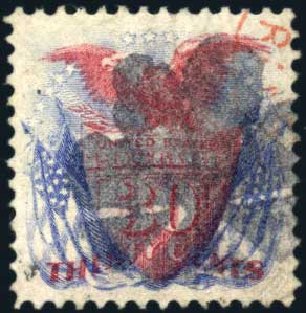 Prices of US Stamps Scott Catalog 121: 1869 30c Pictorial Shield Eagle Flags. Harmer-Schau Auction Galleries, Mar 2011, Sale 89, Lot 172