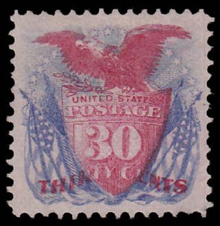 Costs of US Stamps Scott Cat. # 121 - 1869 30c Pictorial Shield Eagle Flags. Daniel Kelleher Auctions, Jan 2015, Sale 663, Lot 1352