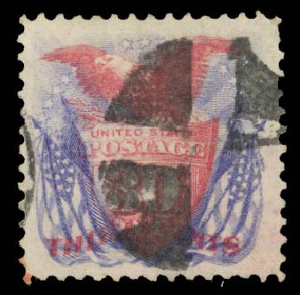 Price of US Stamps Scott Cat. 121 - 30c 1869 Pictorial Shield Eagle Flags. Daniel Kelleher Auctions, May 2015, Sale 669, Lot 2582