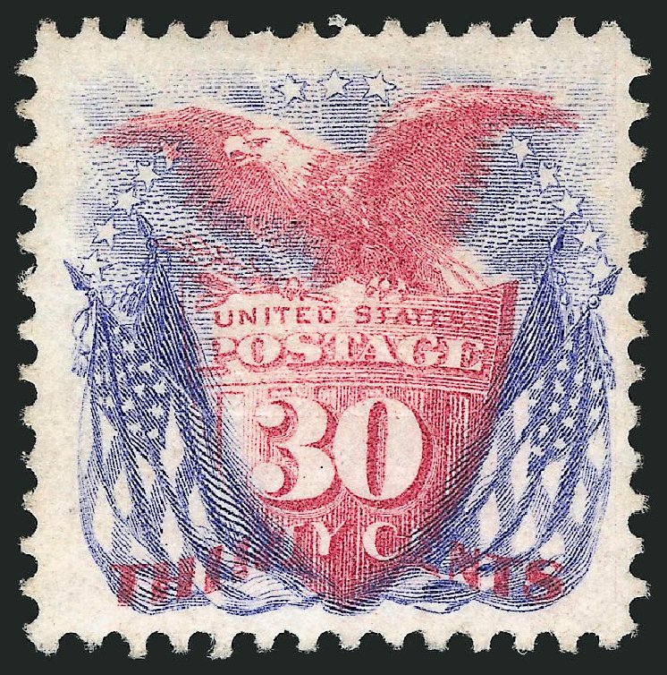 Prices of US Stamp Scott Catalog 121 - 30c 1869 Pictorial Shield Eagle Flags. Robert Siegel Auction Galleries, Mar 2014, Sale 1067, Lot 1122