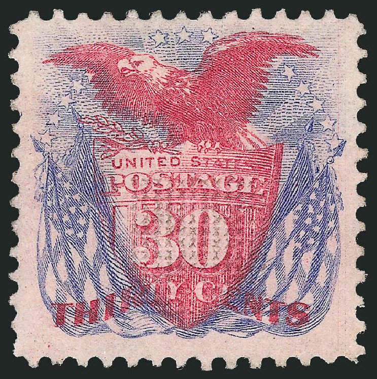 US Stamp Value Scott Catalog #121: 1869 30c Pictorial Shield Eagle Flags. Robert Siegel Auction Galleries, Jun 2009, Sale 975, Lot 1362