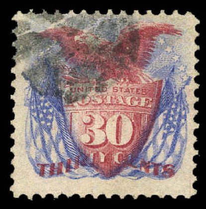 Price of US Stamps Scott Cat. 121 - 1869 30c Pictorial Shield Eagle Flags. Matthew Bennett International, Mar 2011, Sale 337, Lot 2583