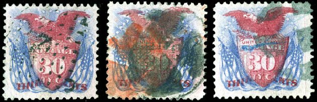 Values of US Stamps Scott 121 - 1869 30c Pictorial Shield Eagle Flags. Matthew Bennett International, Sep 2011, Sale 338, Lot 1803