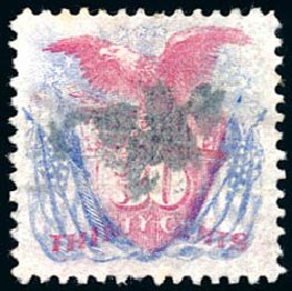 US Stamp Price Scott Catalog # 121: 1869 30c Pictorial Shield Eagle Flags. Schuyler J. Rumsey Philatelic Auctions, Apr 2015, Sale 60, Lot 2113