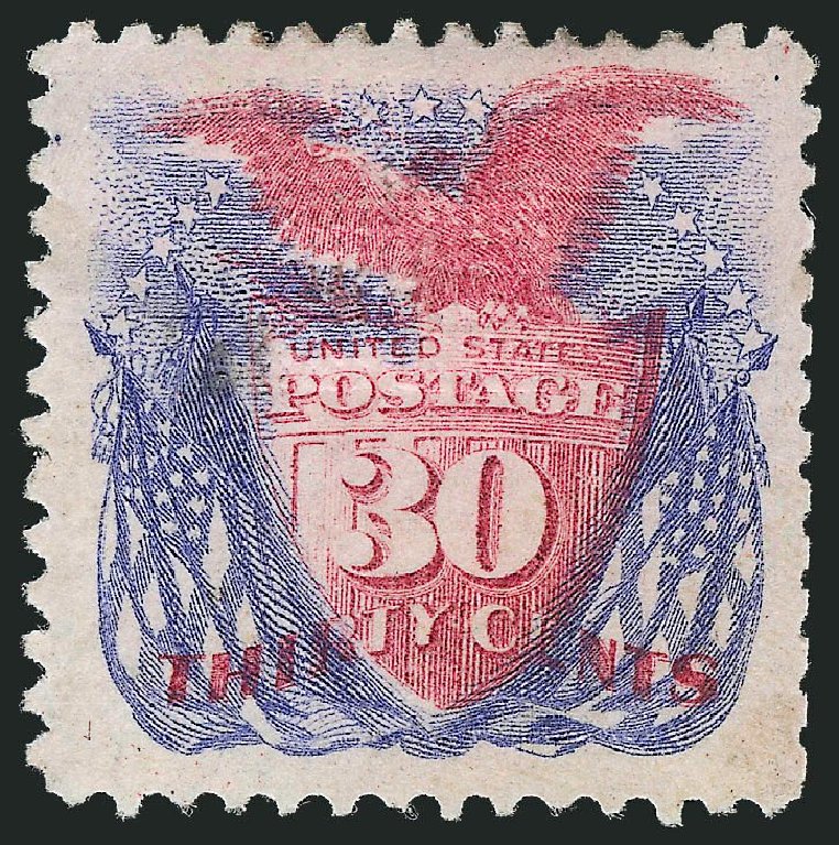 Costs of US Stamps Scott Catalog 121: 30c 1869 Pictorial Shield Eagle Flags. Robert Siegel Auction Galleries, Mar 2013, Sale 1040, Lot 1383