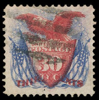 Price of US Stamp Scott 121 - 1869 30c Pictorial Shield Eagle Flags. Matthew Bennett International, Jun 2008, Sale 328, Lot 636