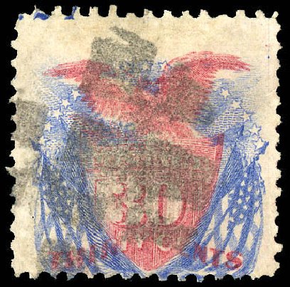 Costs of US Stamp Scott #121 - 1869 30c Pictorial Shield Eagle Flags. Matthew Bennett International, Dec 2008, Sale 330, Lot 1586