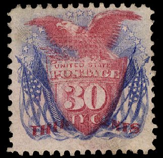 US Stamps Value Scott Catalogue #121: 1869 30c Pictorial Shield Eagle Flags. Cherrystone Auctions, Jan 2010, Sale 201001, Lot 96