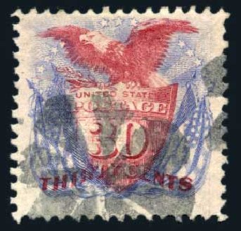 Price of US Stamp Scott Catalogue #121: 1869 30c Pictorial Shield Eagle Flags. Harmer-Schau Auction Galleries, Aug 2011, Sale 90, Lot 1286