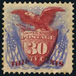 Price of US Stamps Scott Catalog 121: 1869 30c Pictorial Shield Eagle Flags. Harmer-Schau Auction Galleries, Oct 2011, Sale 91, Lot 206
