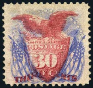 Prices of US Stamp Scott # 121 - 30c 1869 Pictorial Shield Eagle Flags. Harmer-Schau Auction Galleries, Oct 2012, Sale 95, Lot 186
