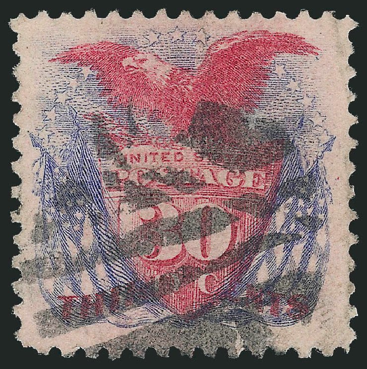 US Stamps Value Scott Catalog 121 - 1869 30c Pictorial Shield Eagle Flags. Robert Siegel Auction Galleries, Mar 2011, Sale 1007, Lot 2296