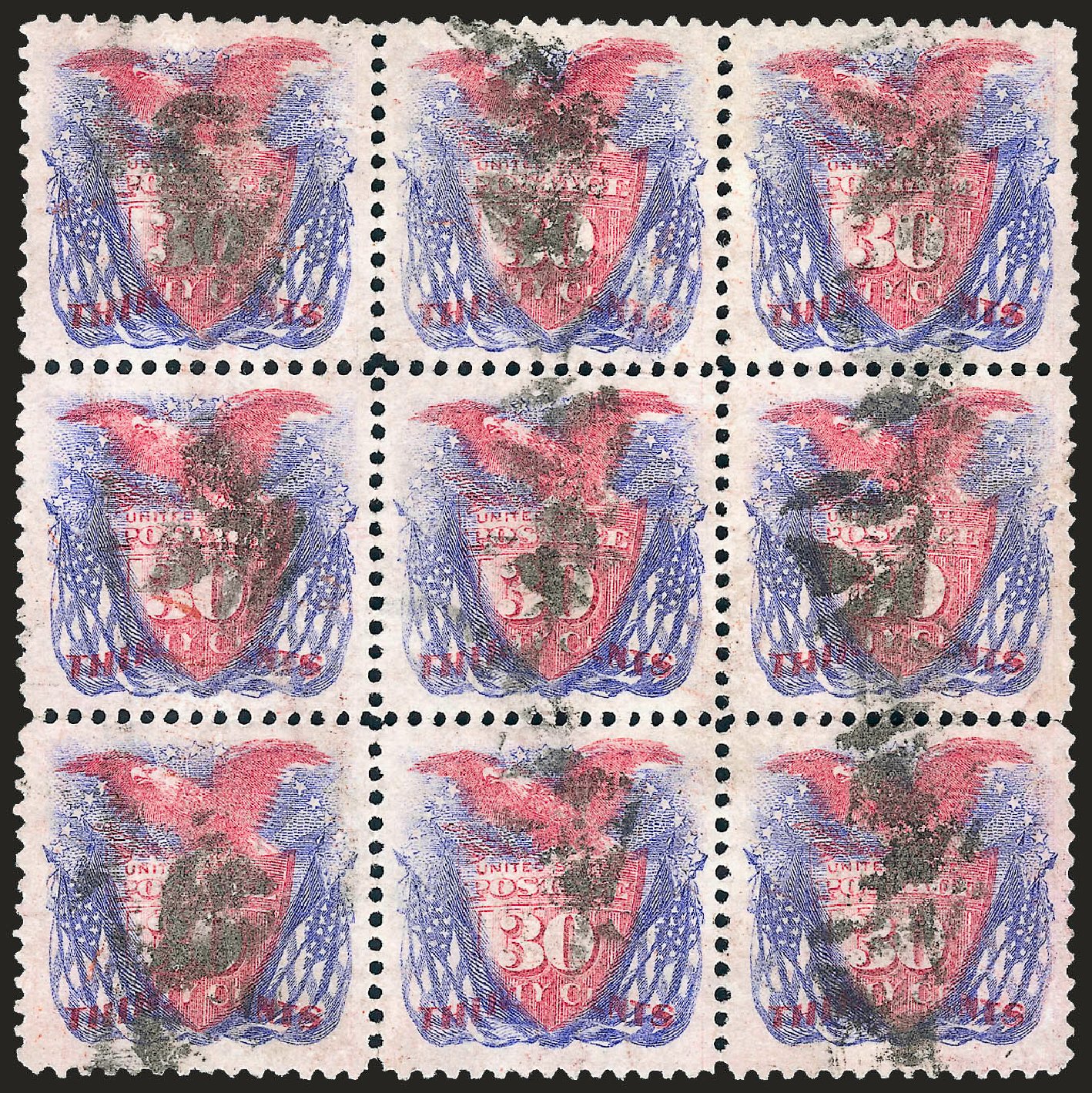 US Stamp Price Scott 121: 1869 30c Pictorial Shield Eagle Flags. Robert Siegel Auction Galleries, Oct 2008, Sale 963, Lot 696