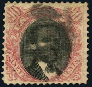 US Stamp Prices Scott Catalog # 122: 90c 1869 Pictorial Lincoln. Harmer-Schau Auction Galleries, Oct 2011, Sale 91, Lot 207