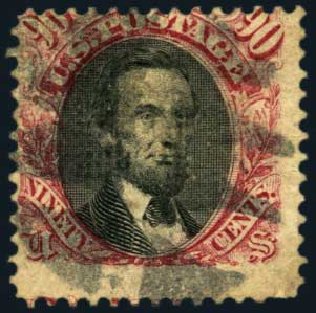 US Stamps Prices Scott Cat. # 122 - 90c 1869 Pictorial Lincoln. Harmer-Schau Auction Galleries, Oct 2012, Sale 95, Lot 187
