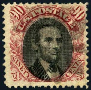 Values of US Stamps Scott Cat. 122: 1869 90c Pictorial Lincoln. Harmer-Schau Auction Galleries, Jan 2013, Sale 96, Lot 477